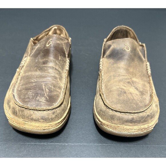 OluKai Moloa Mens 8 Shoes Brown Leather Slip On Casual Slipper Convert loafers - Picture 8 of 13